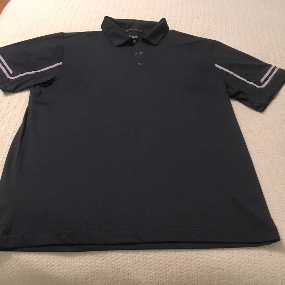 Tiger Woods collection dark navy with gray trim polo shirt. Size M
